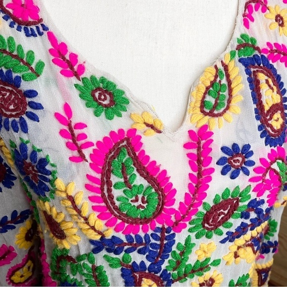 Sweet Sinammon Multicolor Floral Paisley Yarn Embroidered Blouse Top Small - Picture 4 of 11